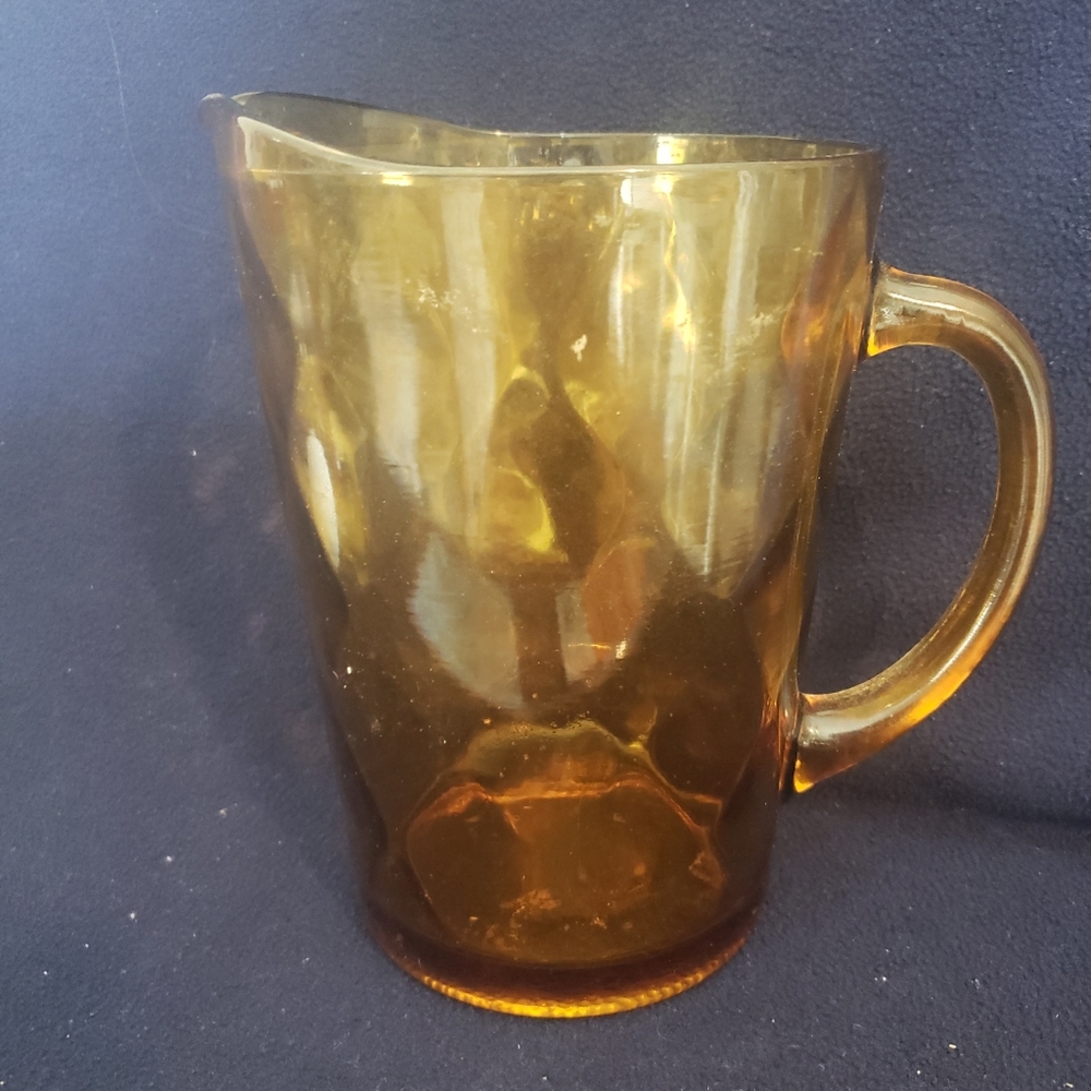 Vintage Amber Glass Pitcher October Fest Fall Fun Diamond Textured Ripple